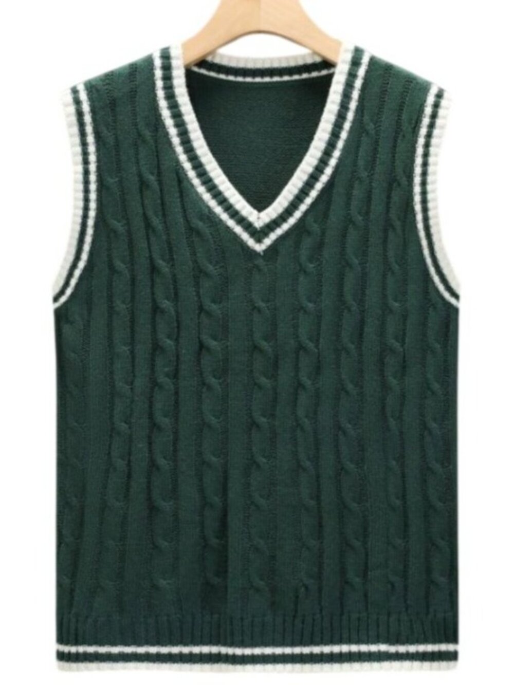 Manfinity Unisex Adult Dark Green Cable Knit V-Neck Sweater Vest Size‎ Large - Picture 10 of 16